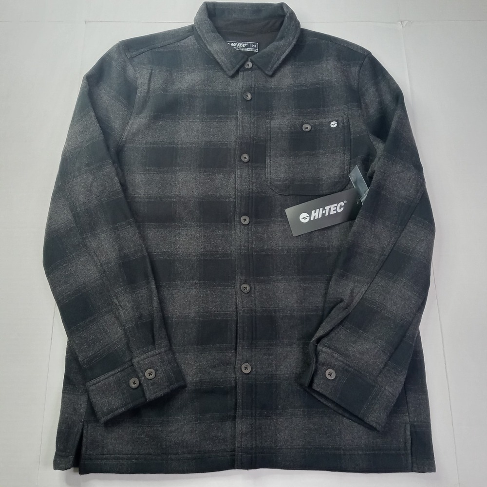 Hi-Tec Polar Fleece Lined Flannel Jacket Men's Size M Medium Gray Black Plaid
